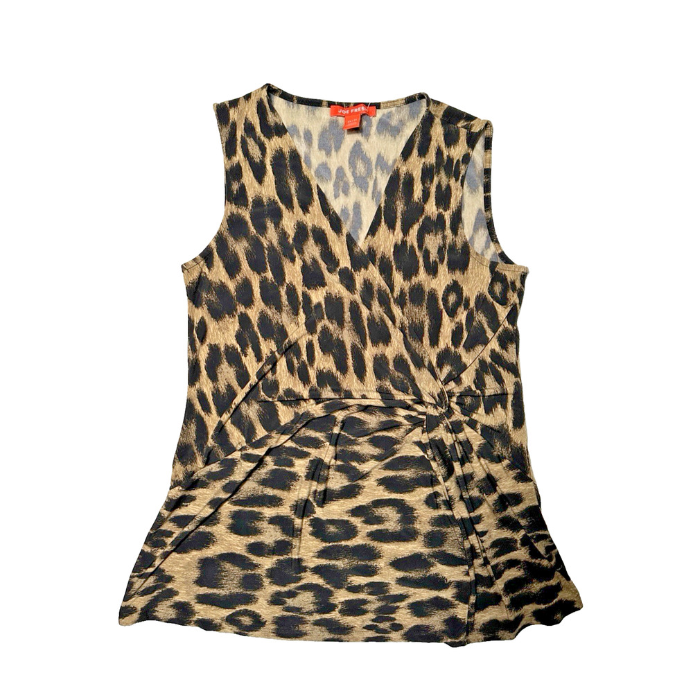 Joe Fresh Leopard Print Sleeveless Blouse Top XS Faux Wrap Peplum